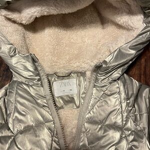 Zara Metallic Silver Puffer Jacket
